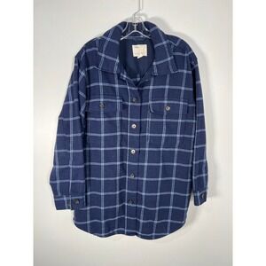 Tilley Blue Plaid Wool Blend Button Front Shirt Jacket Shacket Outdoor XL